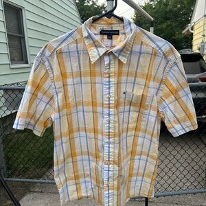 Tommy Hilfiger Men’s Plaid Short Sleeve Button-Up Shirt Size Large Yellow Blue
